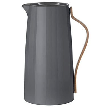 Stelton Emma Insulated Coffee Jug - Stainless steel thermal insert, double-walled insulation - Thermos flask/coffee pot/teapot with beechwood handle, easy-click lid - 1.2 liters, glossy finish, gray on sale